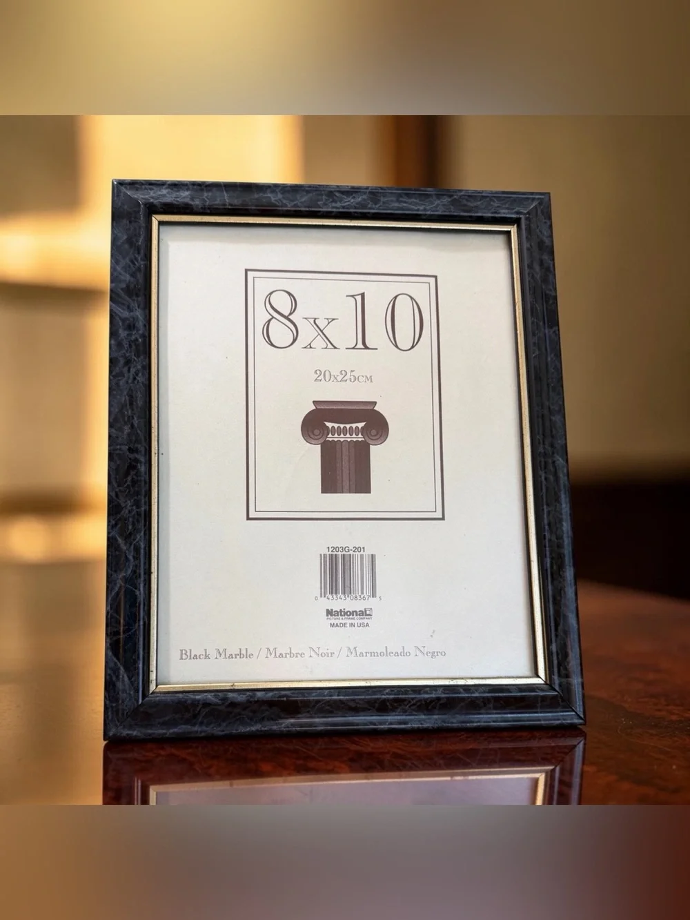 NATIONAL 8x10 Black Marble Look Picture Frame with Gold Accent Preowned